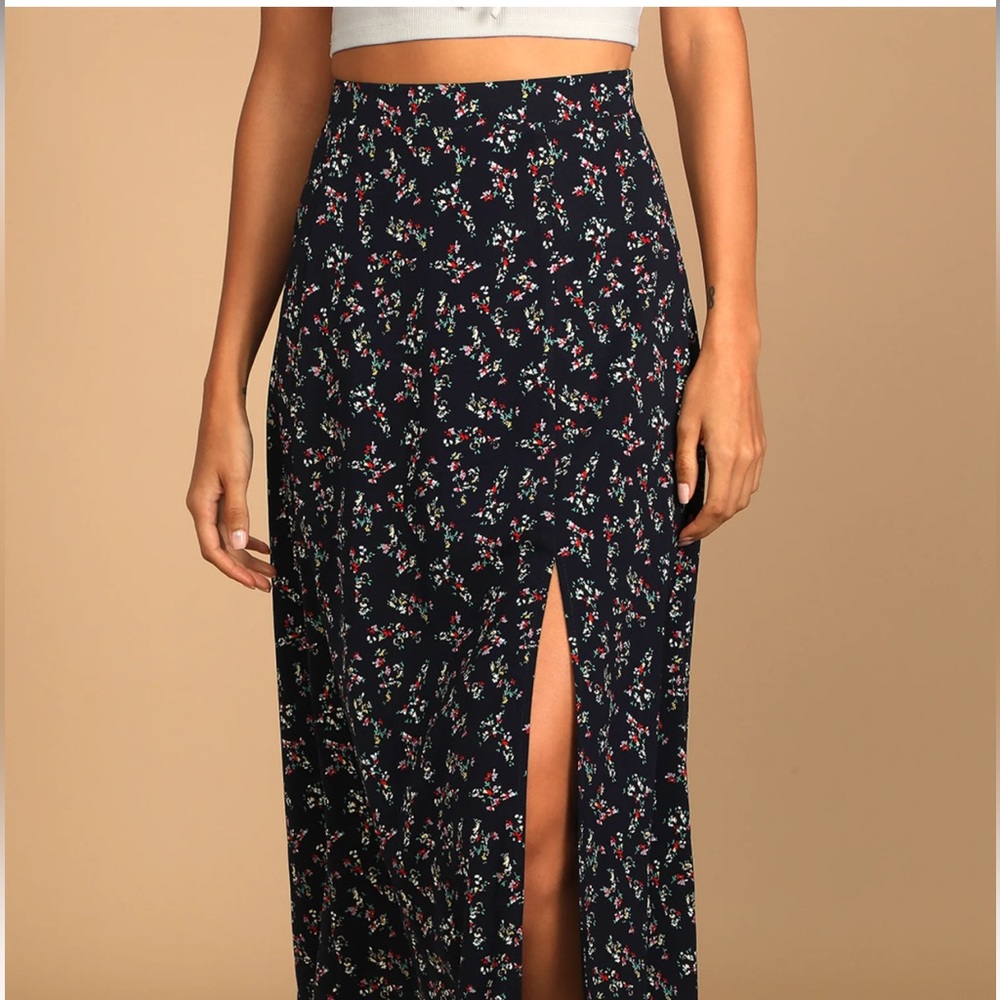 Bliss Me Navy Blue Floral Print Midi Skirt